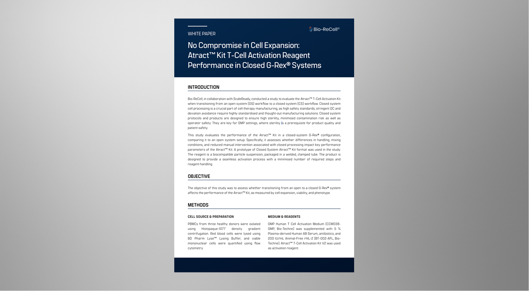 Bio-ReCell Publishes White Paper On Closed System T-Cell Activation With Atract™ T-Cell Activation Kit